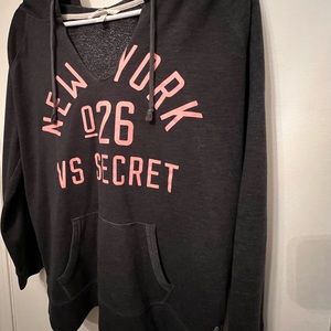 Medium Victoria’s Secret Grey and Pink V-Neck Drawstring Hoodie